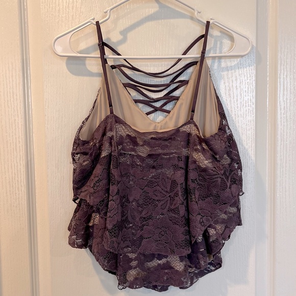 Express Purple Floral Lace Up Tiered Tank - Picture 4 of 5